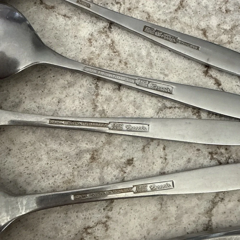 7 Vintage Ekco Eterna Corsair Custom Stainless Steel Flatware Silverware Japan